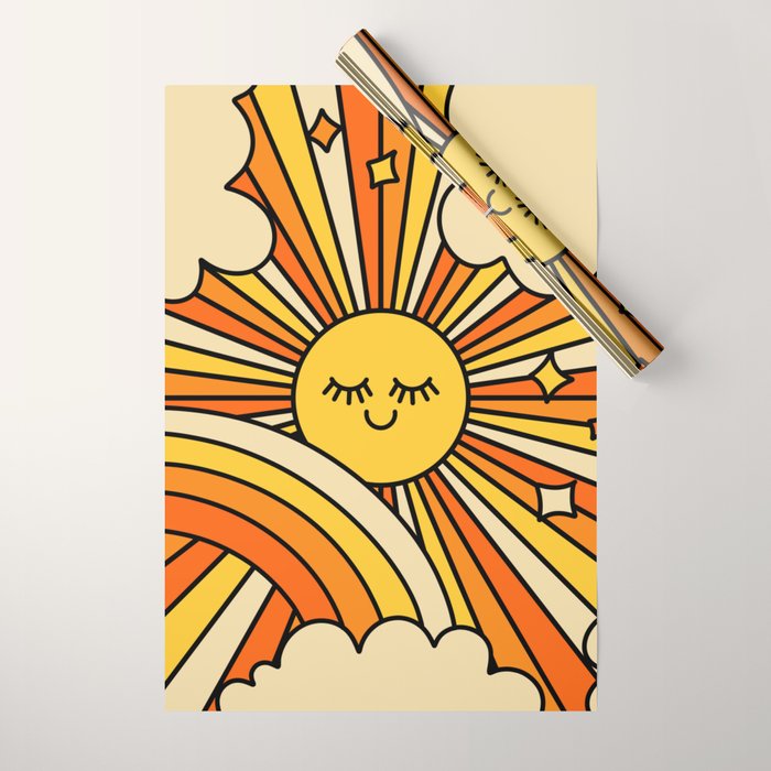 The Happiest Sun Retro Groovy 70s Orange Yellow Wrapping Paper Gallery Image 1