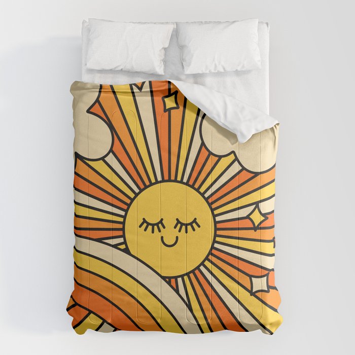 The Happiest Sun Retro Groovy 70s Orange Yellow Comforter Gallery Image 6