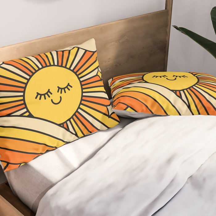 The Happiest Sun Retro Groovy 70s Orange Yellow Pillow Sham Gallery Image 2