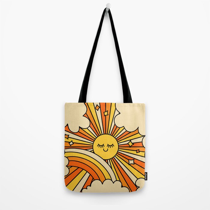 The Happiest Sun Retro Groovy 70s Orange Yellow Tote Bag Gallery Image 2