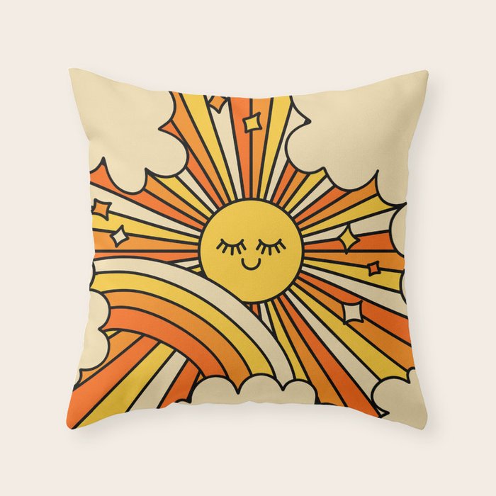 The Happiest Sun Retro Groovy 70s Orange Yellow Throw Pillow Gallery Image 6