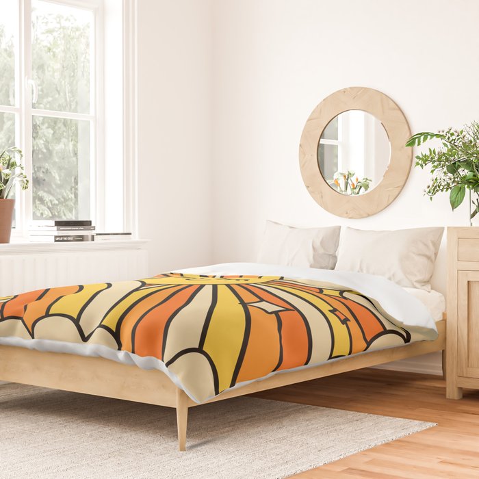The Happiest Sun Retro Groovy 70s Orange Yellow Duvet Cover Gallery Image 2