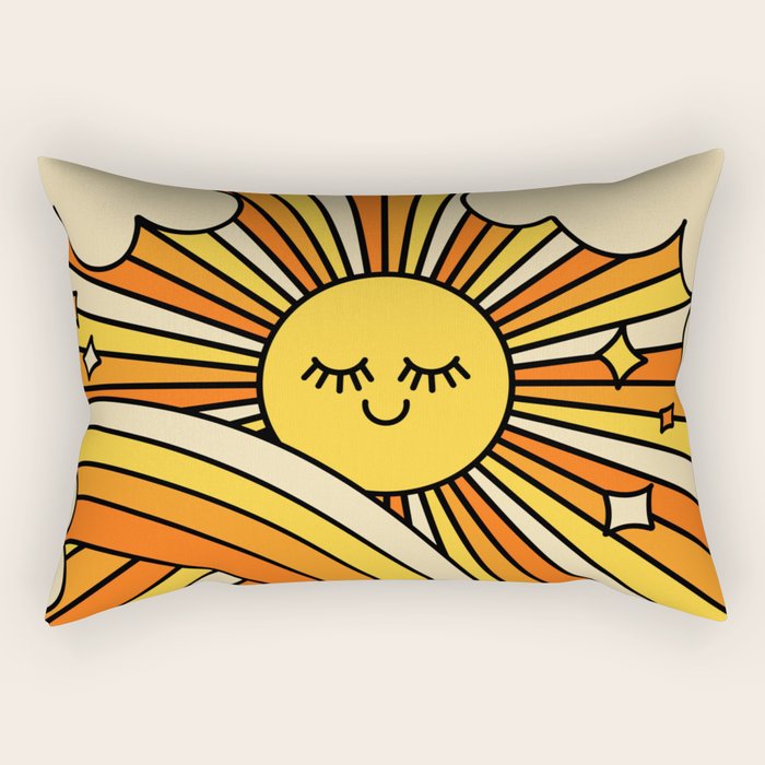 The Happiest Sun Retro Groovy 70s Orange Yellow Rectangular Pillow Gallery Image 2