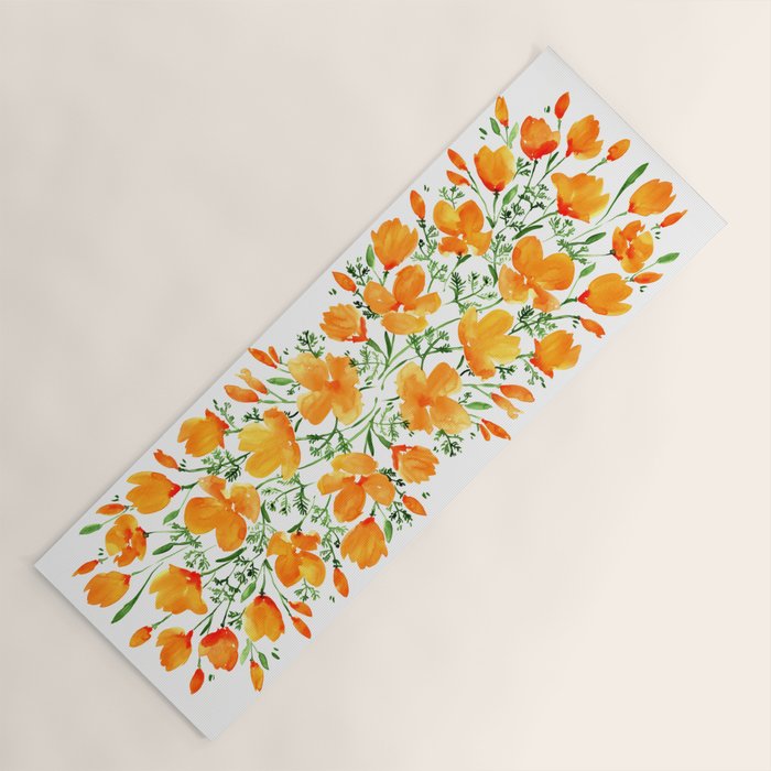 Watercolor California poppies Yoga Mat Gallery Image 1