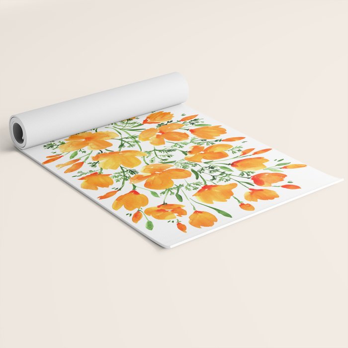 Watercolor California poppies Yoga Mat Gallery Image 2