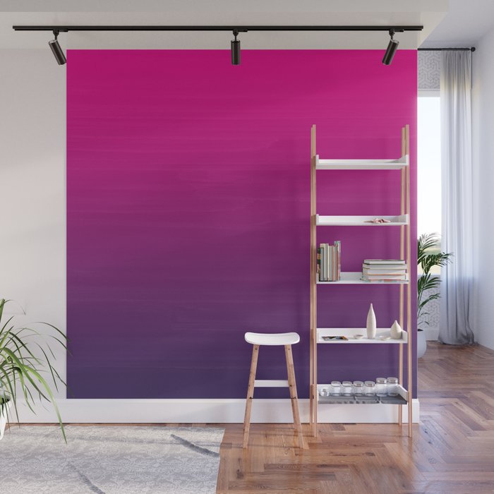 FUSCHIA pink to violet purple Gradient Ombre painted appearance Wall Mural Gallery Image 1