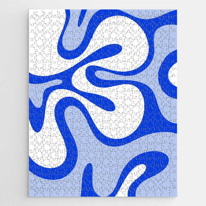 Royal Blue Smooth Contours Retro Contemporary Abstract Pattern Jigsaw Puzzle Gallery Image 1