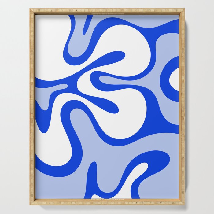 Royal Blue Smooth Contours Retro Contemporary Abstract Pattern Serving Tray Gallery Image 1