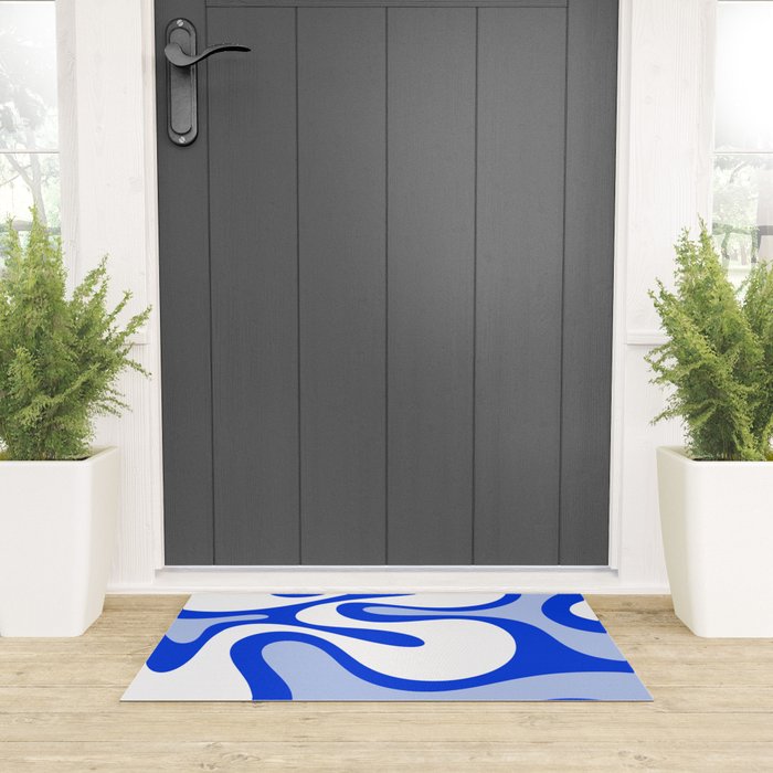 Royal Blue Smooth Contours Retro Contemporary Abstract Pattern Welcome Mat Gallery Image 3