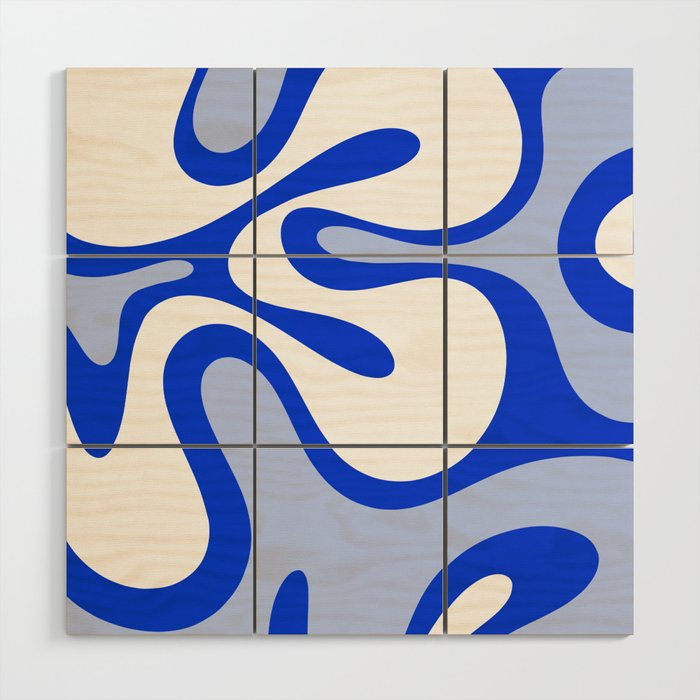 Royal Blue Smooth Contours Retro Contemporary Abstract Pattern Wood Wall Art Gallery Image 1