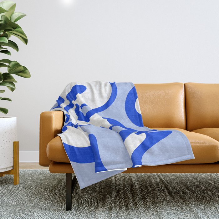 Royal Blue Smooth Contours Retro Contemporary Abstract Pattern Throw Blanket Gallery Image 1