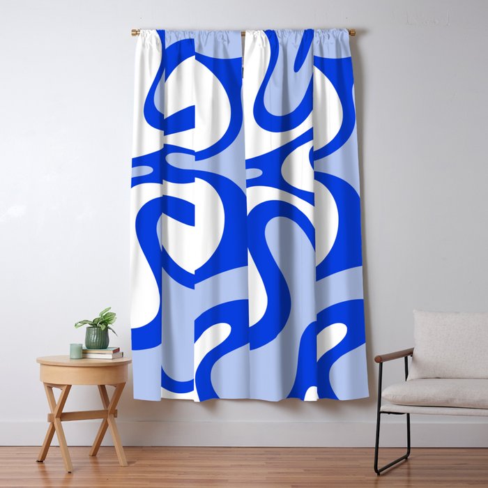 Royal Blue Smooth Contours Retro Contemporary Abstract Pattern Window Curtain Gallery Image 5