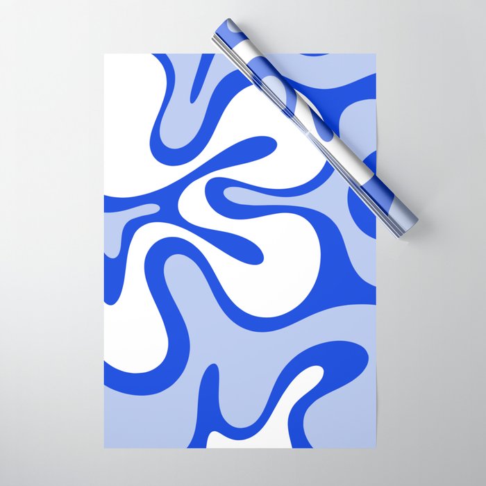 Royal Blue Smooth Contours Retro Contemporary Abstract Pattern Wrapping Paper Gallery Image 1