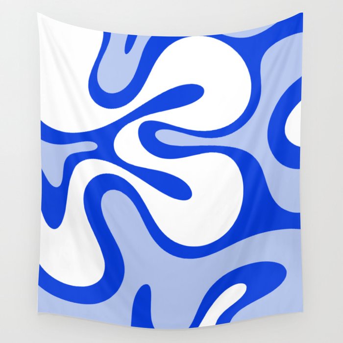 Royal Blue Smooth Contours Retro Contemporary Abstract Pattern Wall Tapestry Gallery Image 4