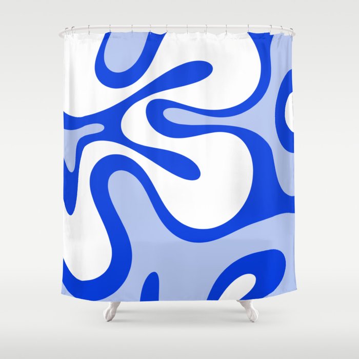 Royal Blue Smooth Contours Retro Contemporary Abstract Pattern Shower Curtain Gallery Image 1