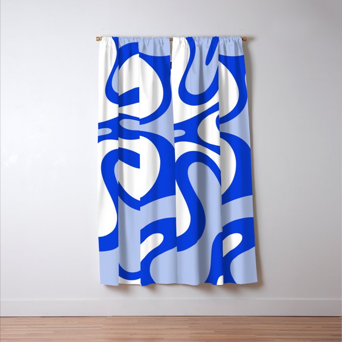 Royal Blue Smooth Contours Retro Contemporary Abstract Pattern Window Curtain Gallery Image 3