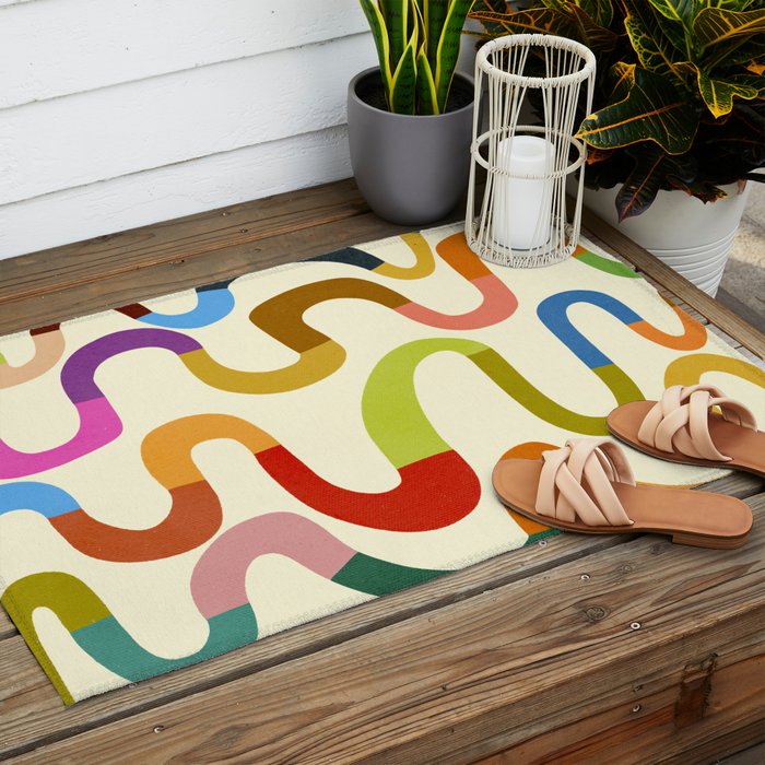 Fun, colorful and squiggly lines Outdoor Rug Gallery Image 2