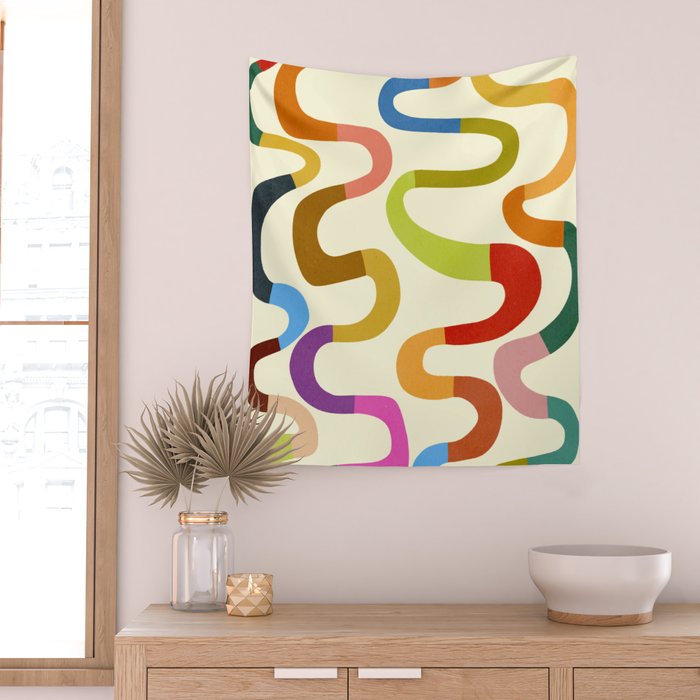 Fun, colorful and squiggly lines Wall Tapestry Gallery Image 2