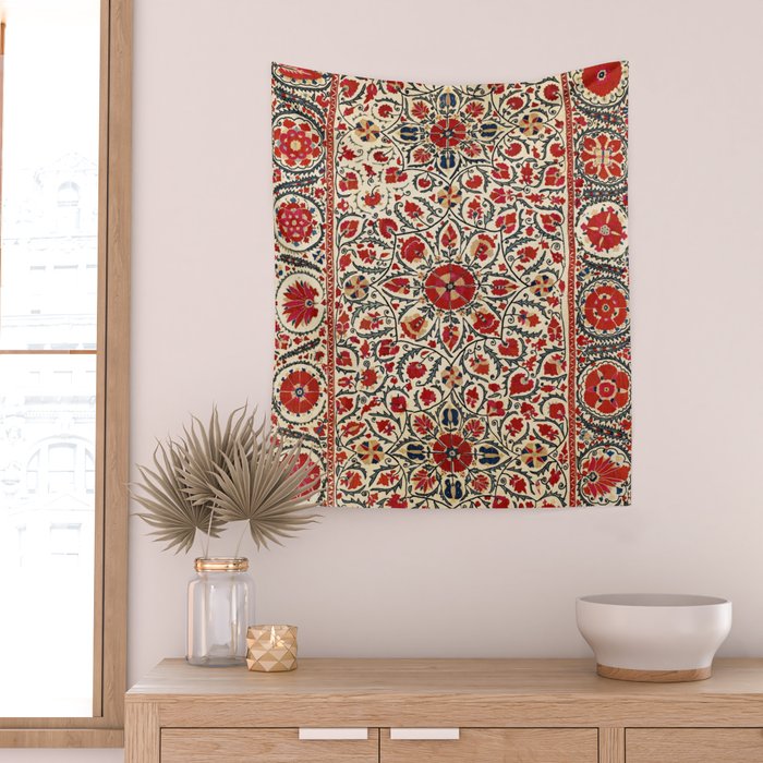 Bokhara Suzani Uzbekistan Colorful Embroidery Print Wall Tapestry Gallery Image 2