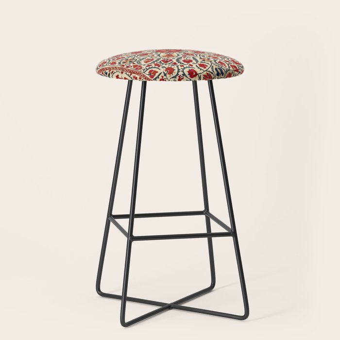 Bokhara Suzani Uzbekistan Colorful Embroidery Print Stool Gallery Image 1