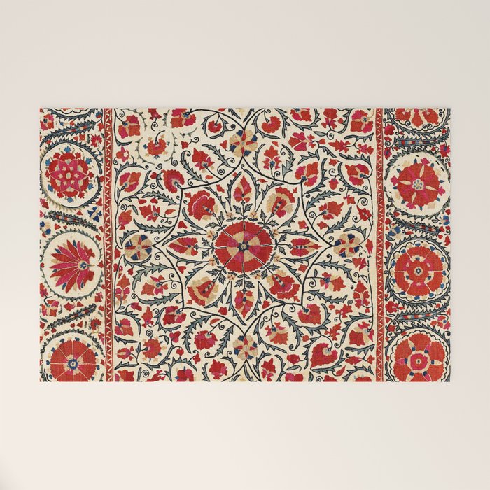 Bokhara Suzani Uzbekistan Colorful Embroidery Print Welcome Mat Gallery Image 1
