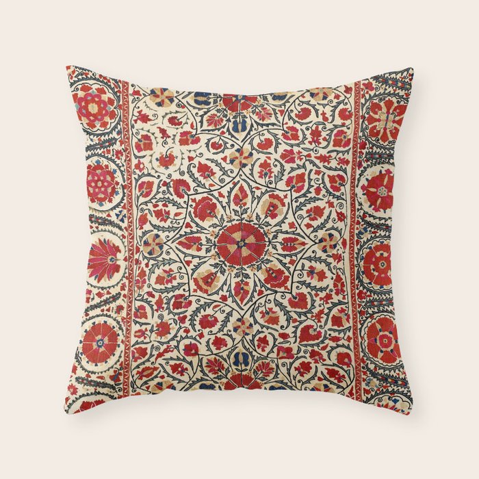 Bokhara Suzani Uzbekistan Colorful Embroidery Print Throw Pillow Gallery Image 1