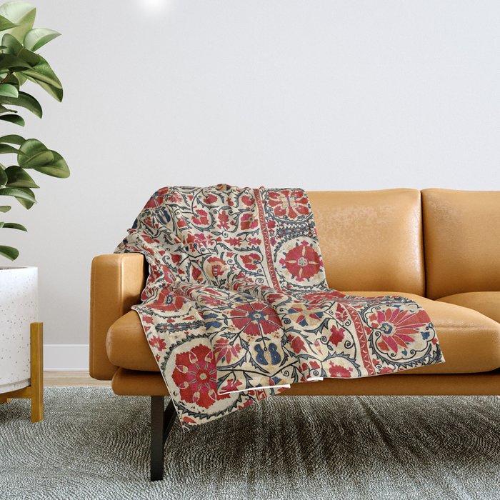 Bokhara Suzani Uzbekistan Colorful Embroidery Print Throw Blanket Gallery Image 1
