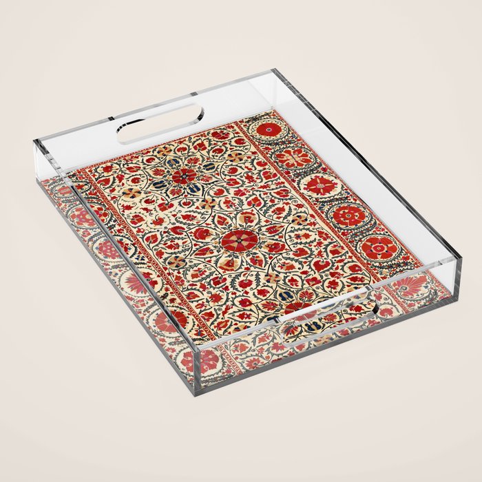 Bokhara Suzani Uzbekistan Colorful Embroidery Print Acrylic Tray Gallery Image 1