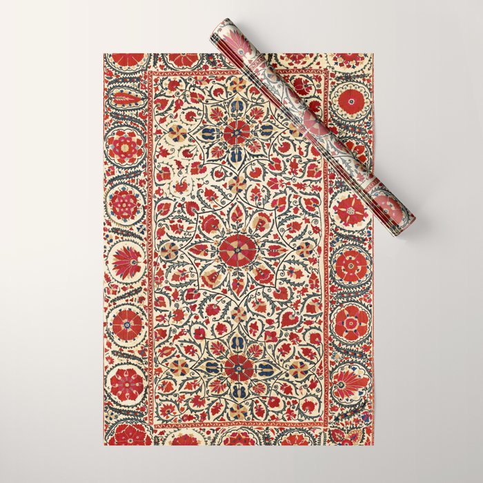 Bokhara Suzani Uzbekistan Colorful Embroidery Print Wrapping Paper Gallery Image 1