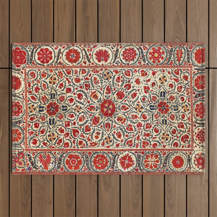 Bokhara Suzani Uzbekistan Colorful Embroidery Print Outdoor Rug Gallery Image 1