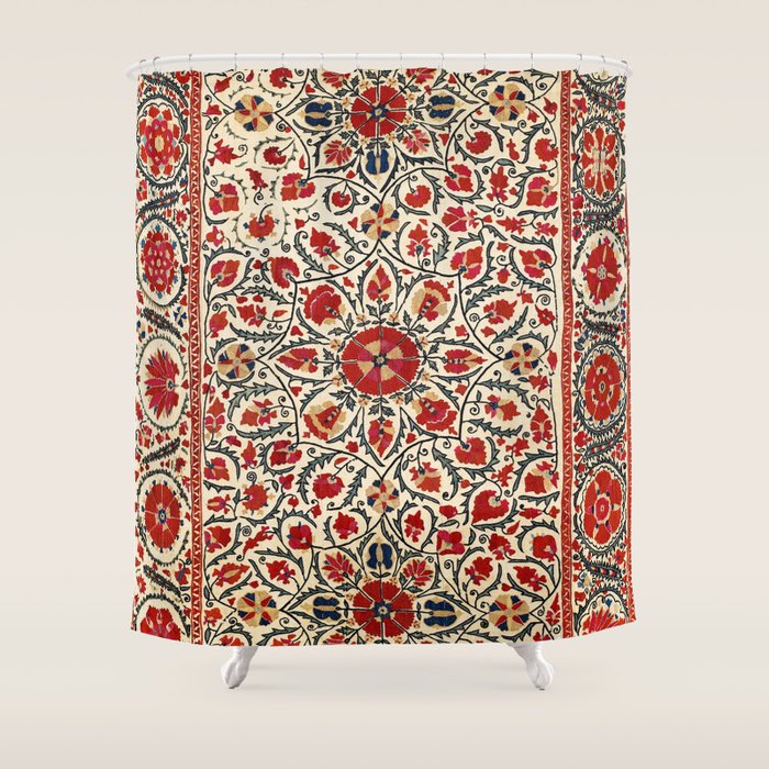 Bokhara Suzani Uzbekistan Colorful Embroidery Print Shower Curtain Gallery Image 1