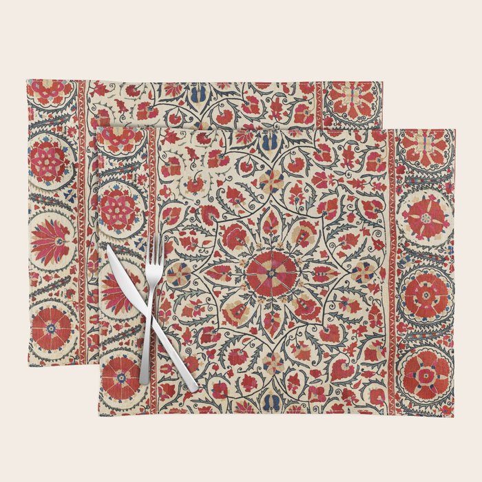 Bokhara Suzani Uzbekistan Colorful Embroidery Print Placemat Gallery Image 1