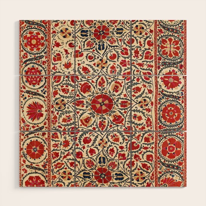 Bokhara Suzani Uzbekistan Colorful Embroidery Print Wood Wall Art Gallery Image 1