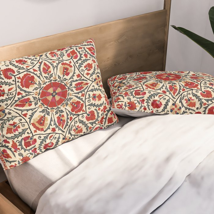 Bokhara Suzani Uzbekistan Colorful Embroidery Print Pillow Sham Gallery Image 2