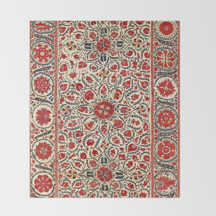 Bokhara Suzani Uzbekistan Colorful Embroidery Print Throw Blanket Gallery Image 2
