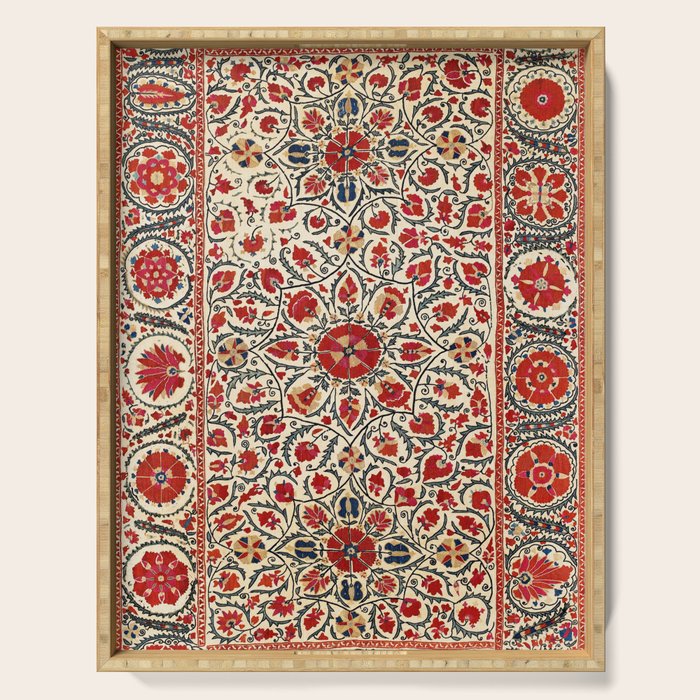 Bokhara Suzani Uzbekistan Colorful Embroidery Print Serving Tray Gallery Image 1