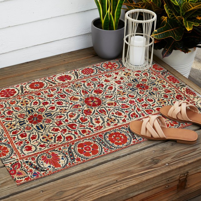 Bokhara Suzani Uzbekistan Colorful Embroidery Print Outdoor Rug Gallery Image 2