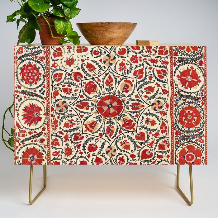 Bokhara Suzani Uzbekistan Colorful Embroidery Print Credenza Gallery Image 1