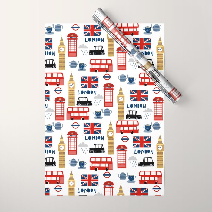 London travel pattern cute england print for nursery kids room boys or girls decor Wrapping Paper Gallery Image 1