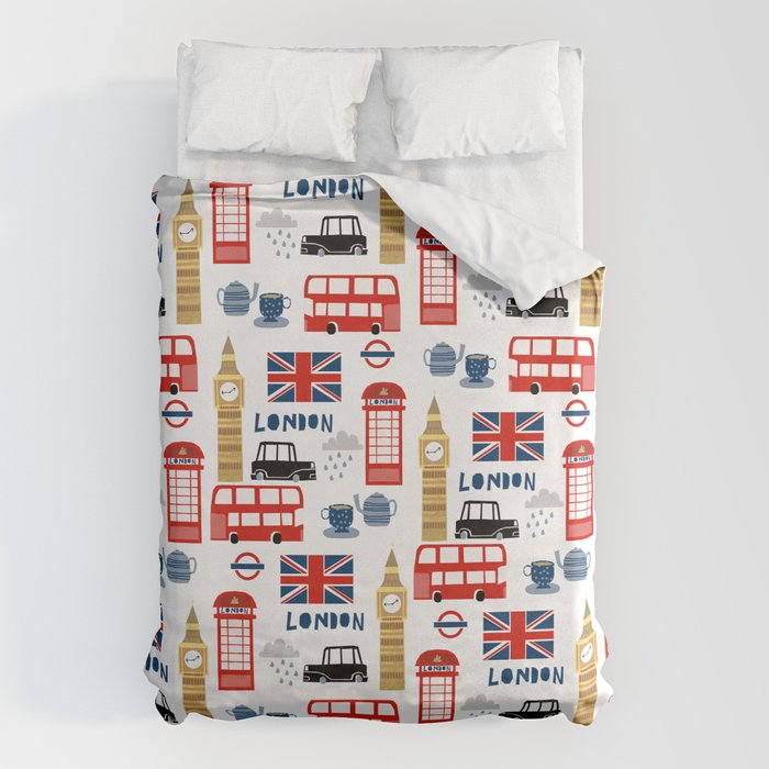 London travel pattern cute england print for nursery kids room boys or girls decor Duvet Cover Gallery Image 6