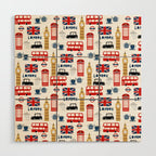London travel pattern cute england print for nursery kids room boys or girls decor Wood Wall Art Gallery Image 1