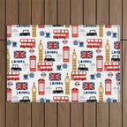 London travel pattern cute england print for nursery kids room boys or girls decor Outdoor Rug Gallery Image 1