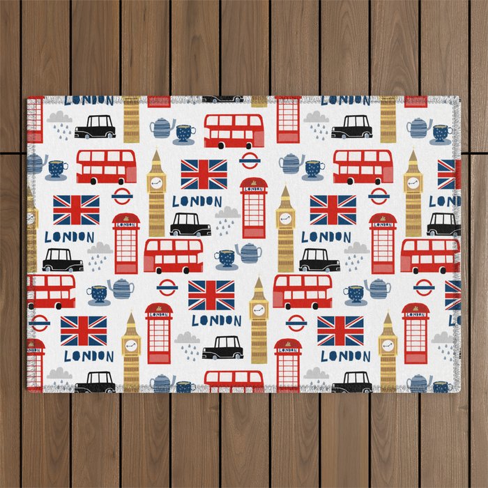 London travel pattern cute england print for nursery kids room boys or girls decor Outdoor Rug Gallery Image 1