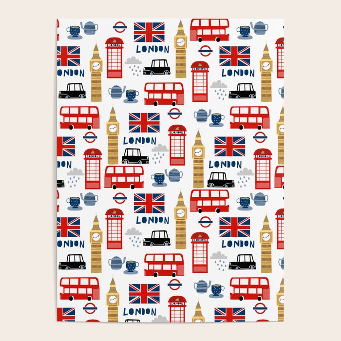 London travel pattern cute england print for nursery kids room boys or girls decor Poster Gallery Image 4