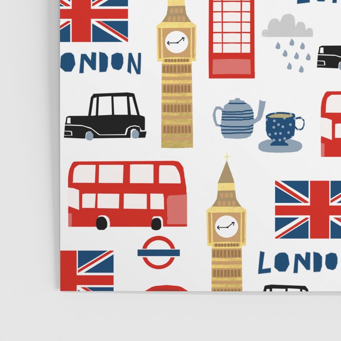 London travel pattern cute england print for nursery kids room boys or girls decor Poster Gallery Image 3