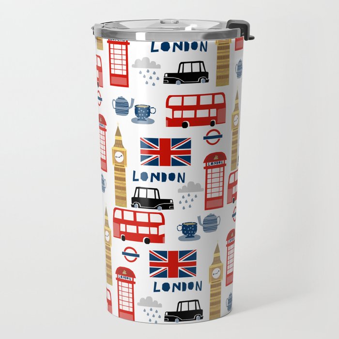 London travel pattern cute england print for nursery kids room boys or girls decor Travel Mug Gallery Image 2