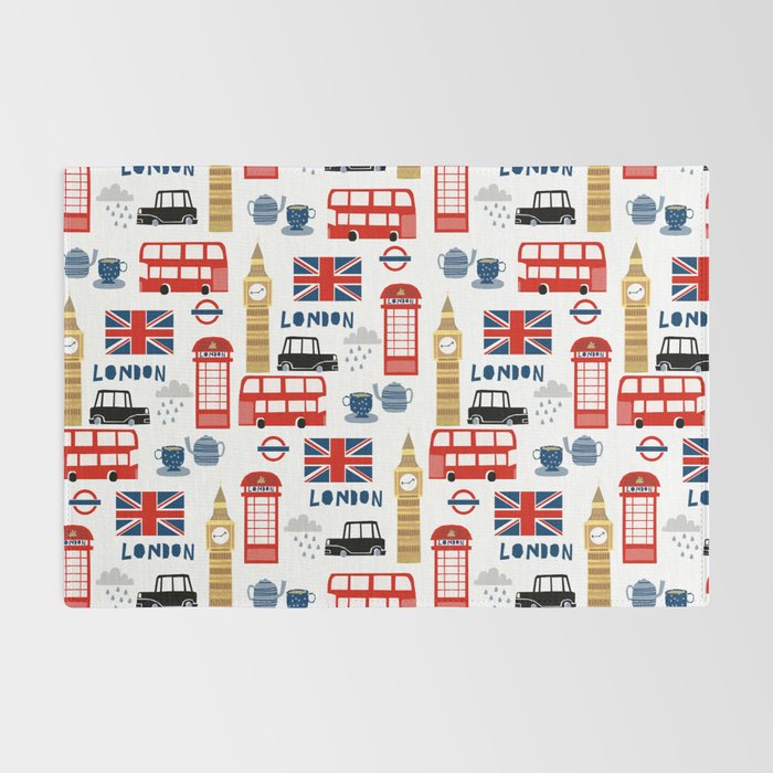 London travel pattern cute england print for nursery kids room boys or girls decor Rug Gallery Image 2