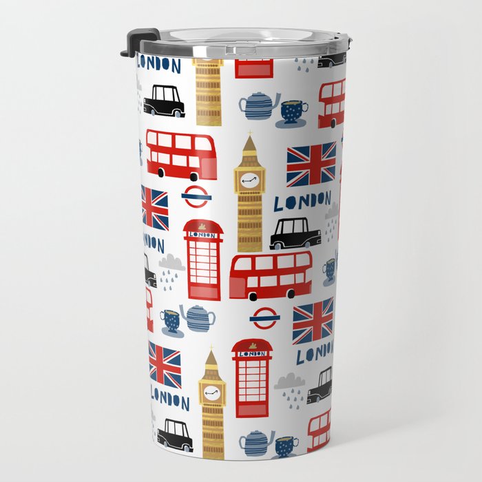 London travel pattern cute england print for nursery kids room boys or girls decor Travel Mug Gallery Image 3