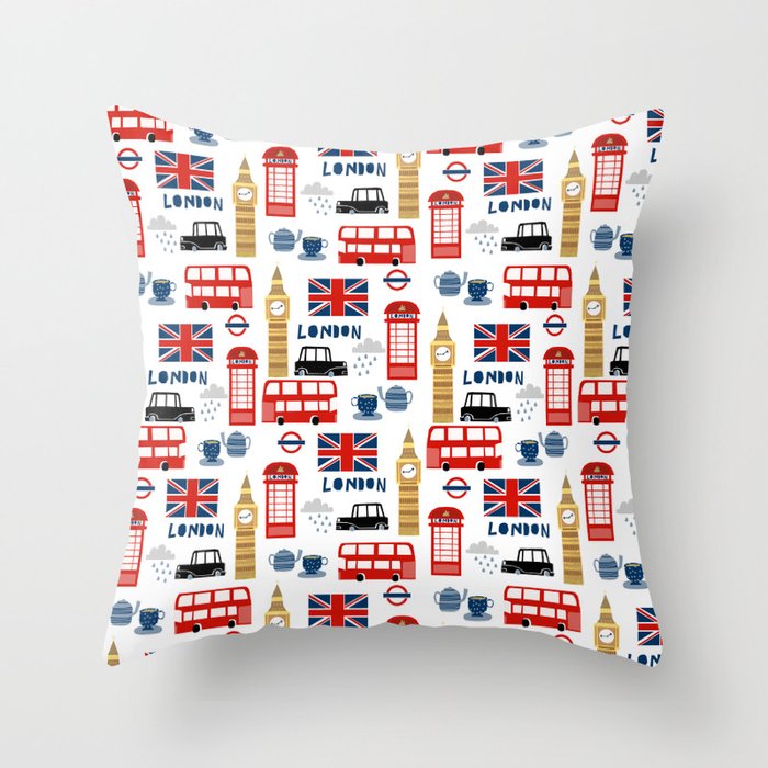 London travel pattern cute england print for nursery kids room boys or girls decor Throw Pillow Gallery Image 6