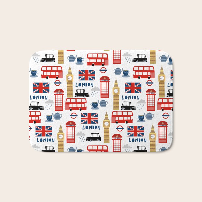 London travel pattern cute england print for nursery kids room boys or girls decor Bath Mat Gallery Image 1